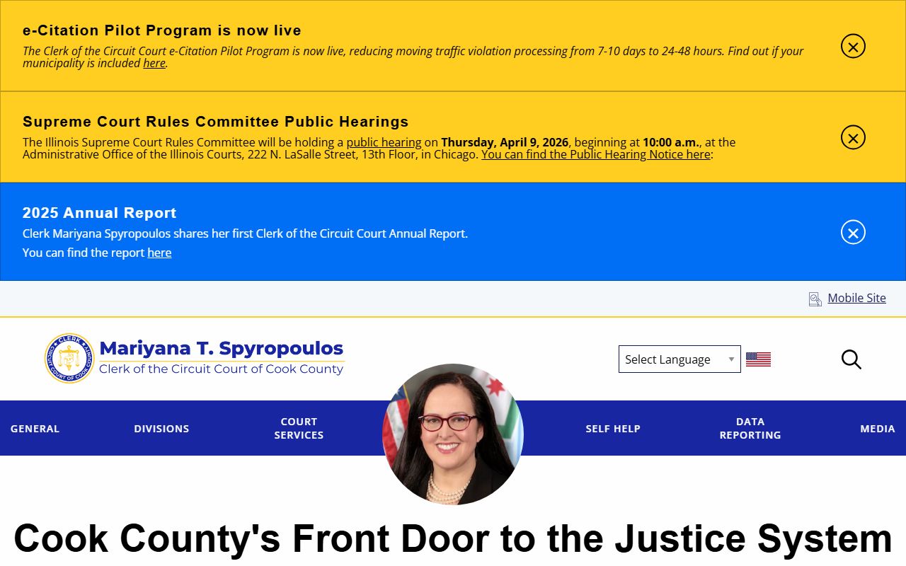 Cook County Clerk of Court homepage for criminal history records