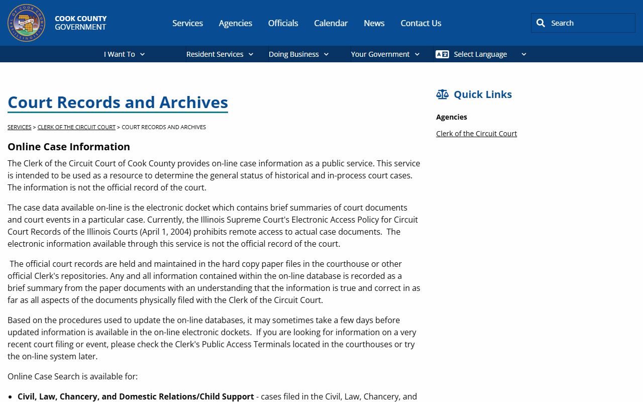 Cook County court records and archives for criminal history