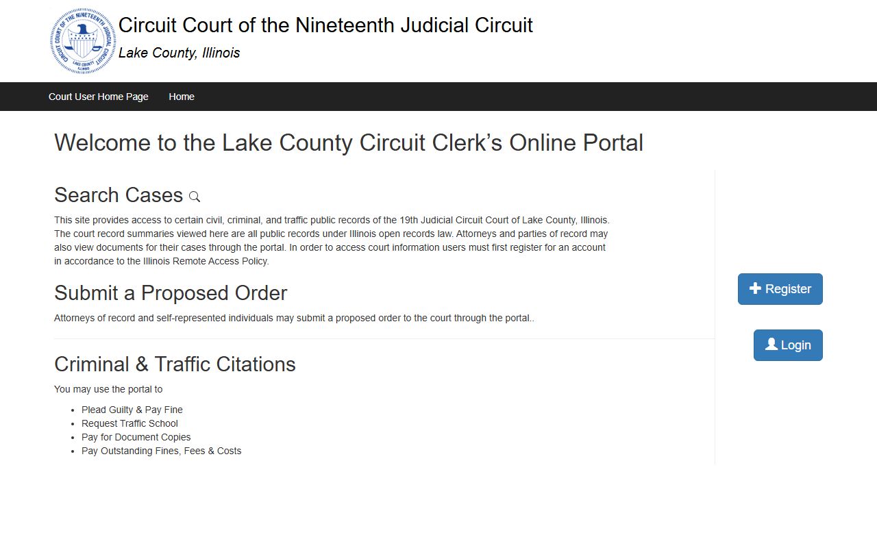 Lake County court portal for criminal history record searches
