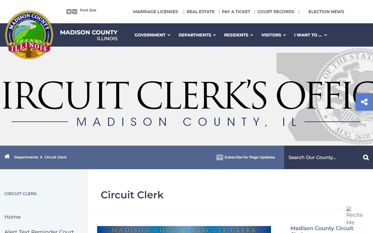 Madison County Circuit Clerk homepage for criminal history records