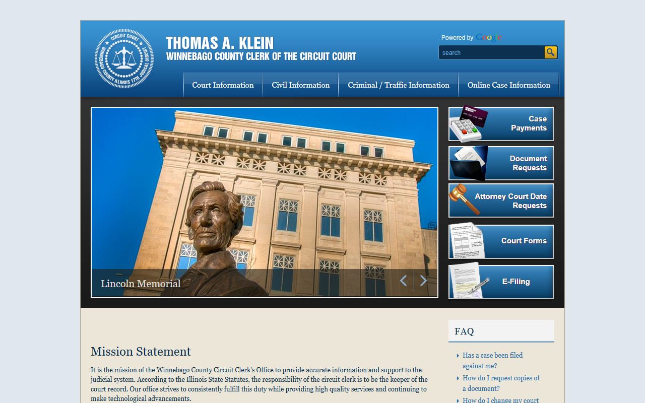 Winnebago County Circuit Clerk homepage for criminal history records