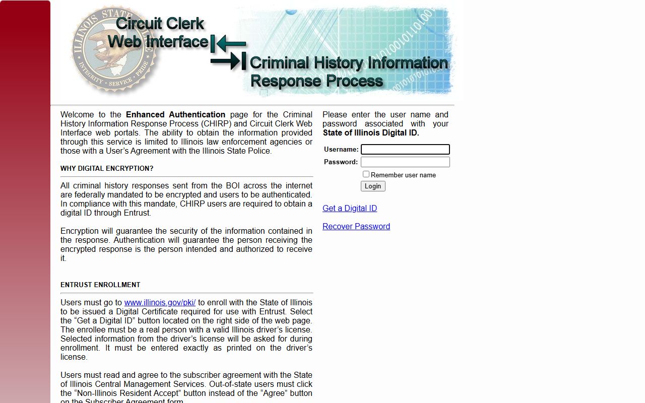 Illinois CHIRP portal login for criminal history records