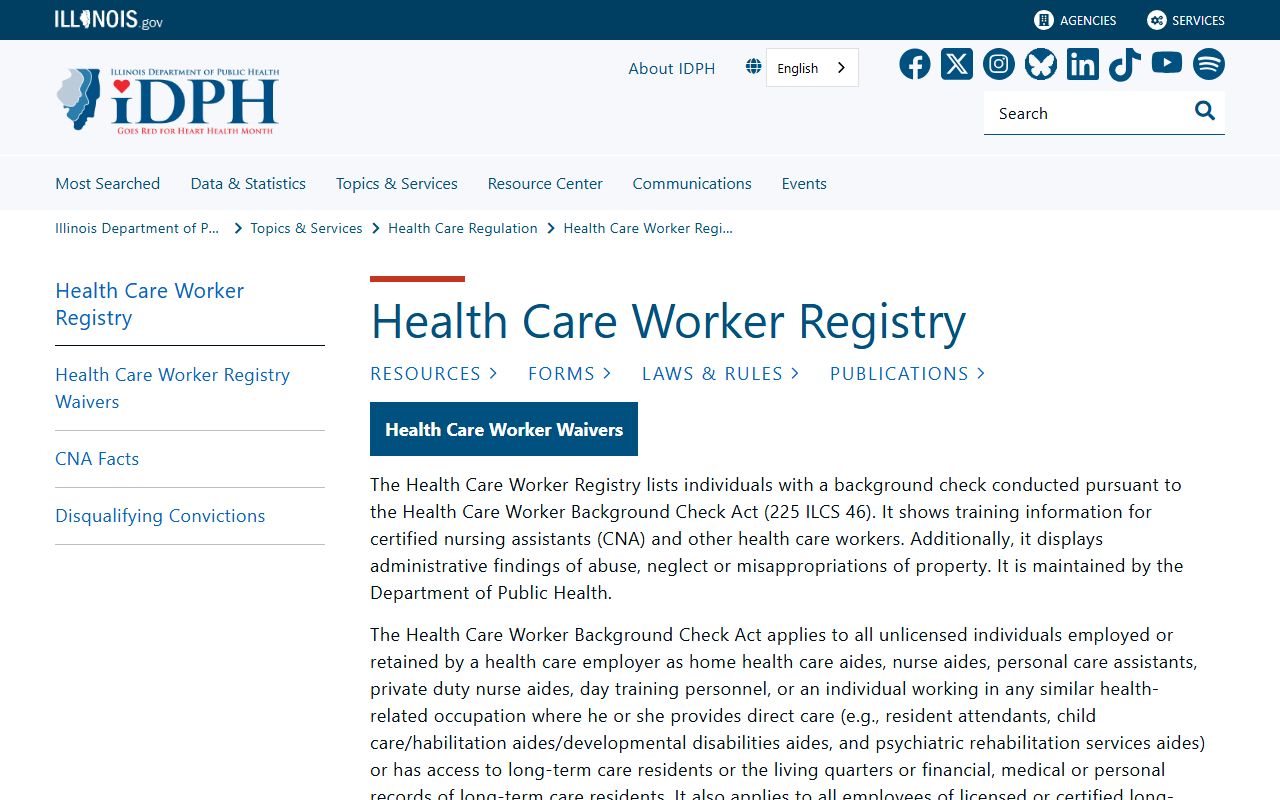 Illinois Department of Public Health Health Care Worker Registry