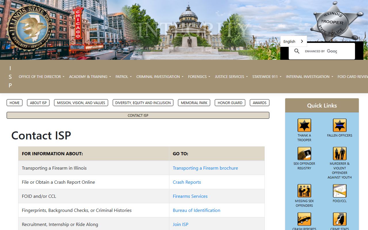 Illinois State Police contact page for criminal history inquiries