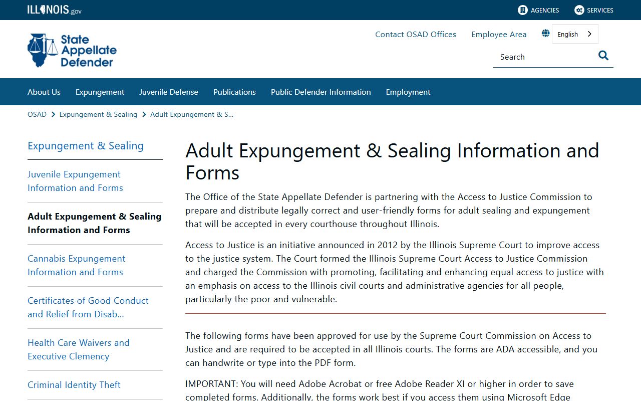 Illinois OSAD expungement and sealing information for criminal history records