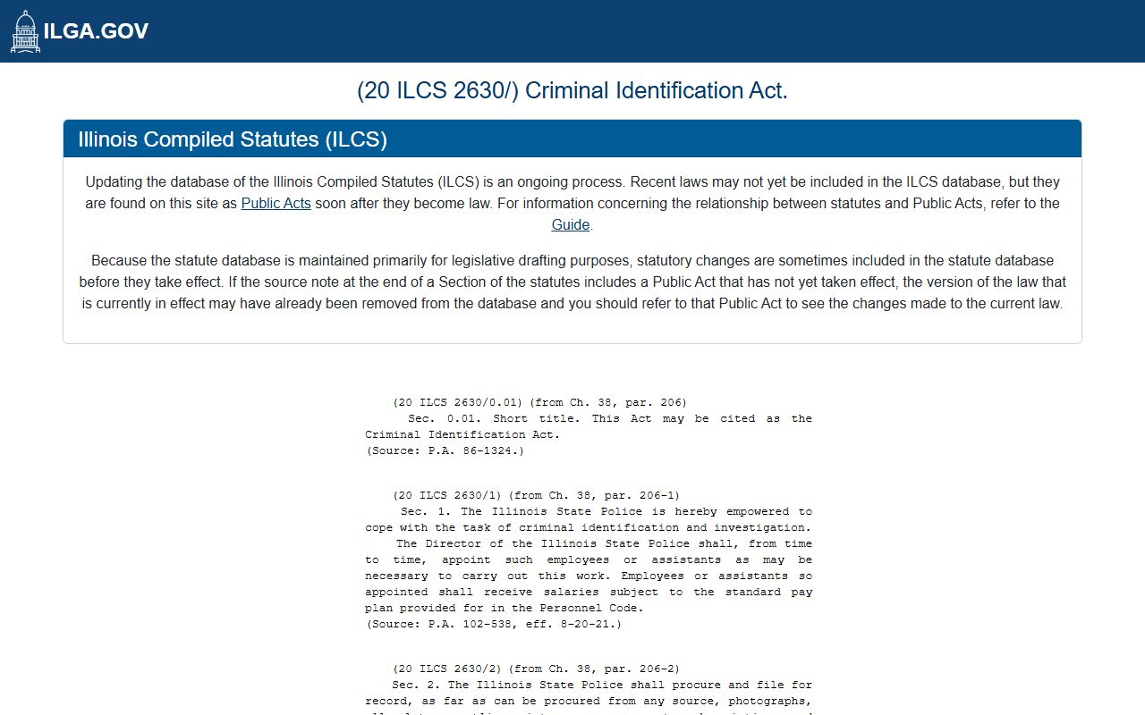 Illinois Criminal Identification Act statute for criminal history records