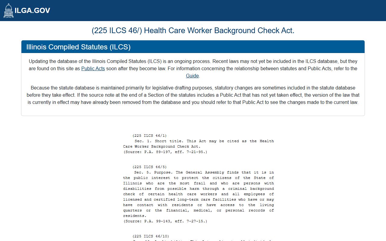 Illinois Health Care Worker Background Check Act statute