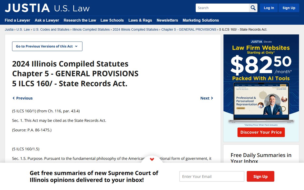 Illinois State Records Act statute for criminal history record retention