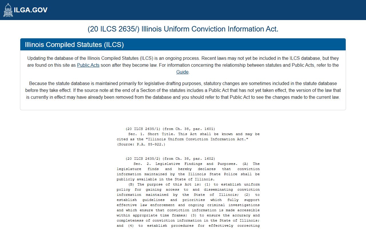 Illinois Uniform Conviction Information Act statute for criminal history records